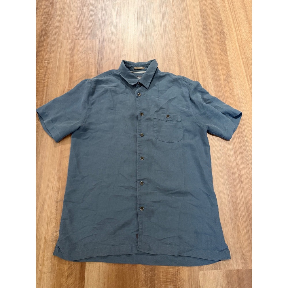 Quiksilver Waterman Button Down Mens M Blue Short Sleeve Textured Shirt
